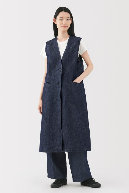 Women’s Hemp Blend Denim Long Gilet